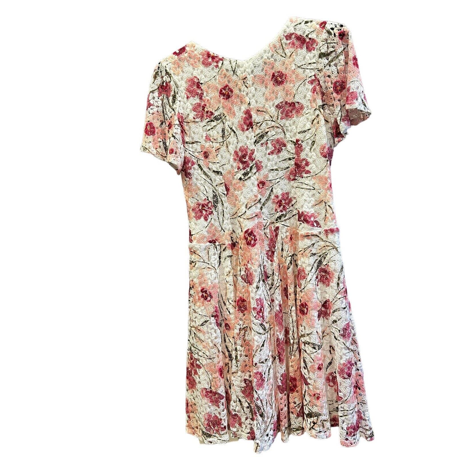 Rabbit Rabbit Rabbit Nwt Women’s Pink White Crochet Floral Midi Dress Size 14 — image 2 of 8
